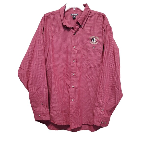 Antigua Florida State University Seminoles Cotton Blend Red Check Button-Up XL - Picture 1 of 7